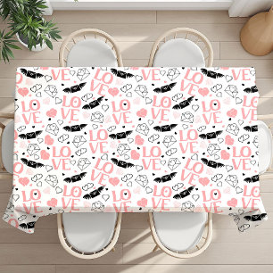 Pink and Black Hearts Love Lettering Valentine Tablecloth