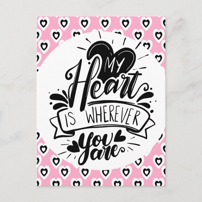 Pink and Black Hearts Quote Valentines Day    Postcard (Front)