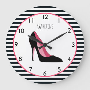 Pink and Black High Heel Stiletto Shoe Large Clock