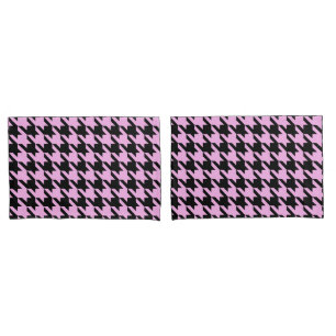 Pink and Black Houndstooth Pillowcase