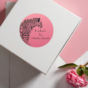 Pink and Black Jaguar Handmade by Classic Round Sticker