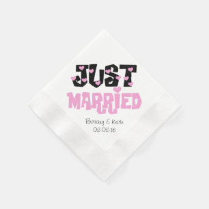 Pink and Black Just Married Paper  Napkins