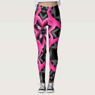 Pink and Black Kaleidoscope Floral and Diamond Leggings