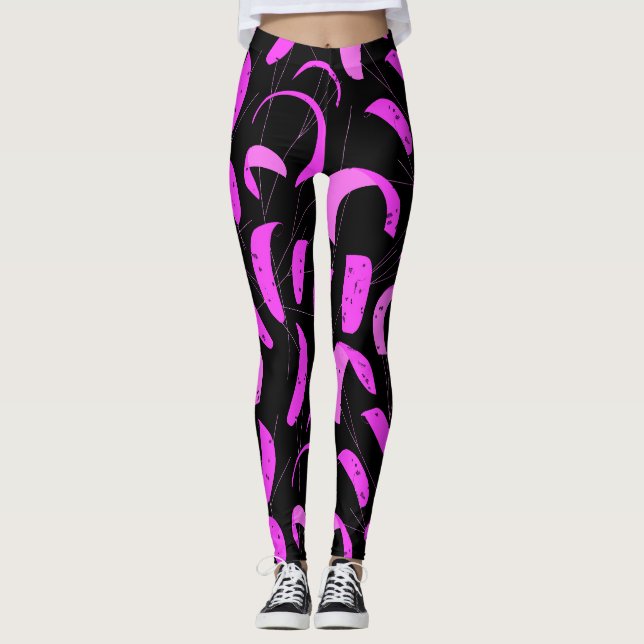 Pink and Black Kiteboarding Sails Pattern Kites Leggings (Front)