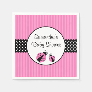 Pink and Black Ladybug Striped Dots Baby Shower Napkin