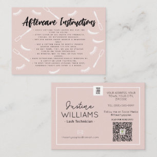 Pink and Black Lashes Eyelash Extensions aftercare Business Card