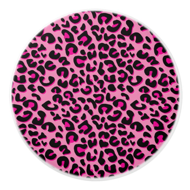 Pink and Black Leopard Animal Print Ceramic Knob (Front)