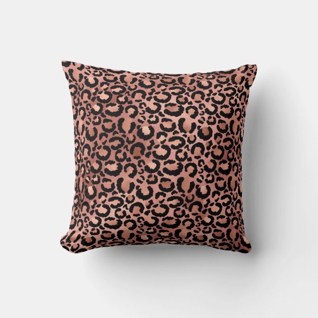 Pink and Black Leopard Print Decoupage Throw Pillow (Front)