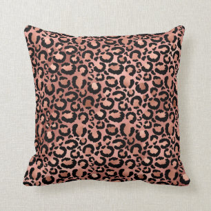 Pink and Black Leopard Print Decoupage Throw Pillow