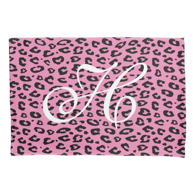 Pink and black leopard print monogram pillowcase (Front)