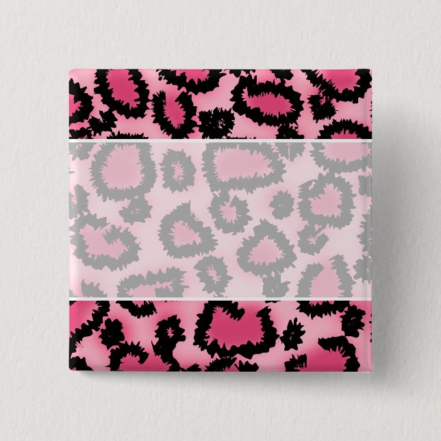 Pink and Black Leopard Print Pattern. 2 Inch Square Button (Front)