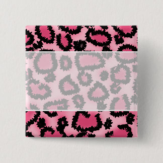 Pink and Black Leopard Print Pattern. 2 Inch Square Button