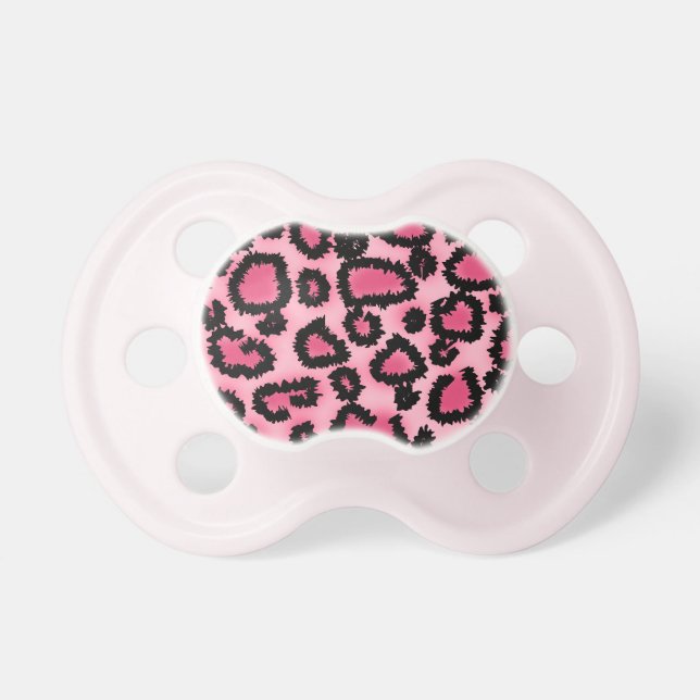Pink and Black Leopard Print Pattern. Pacifier (Front)