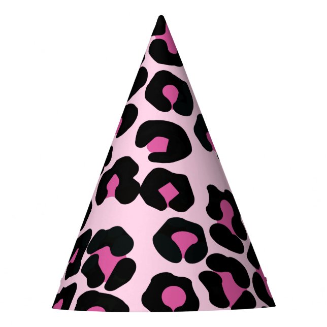 Pink and Black Leopard Print Pattern  Party Hat (Front)