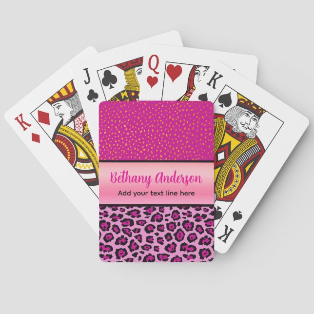 Pink and Black Leopard Print Personalized Playing Cards (Back)