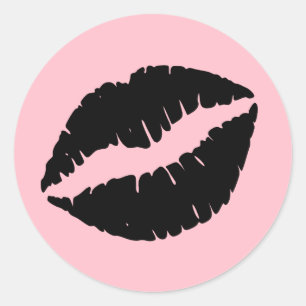 Pink and Black Lips Classic Round Sticker