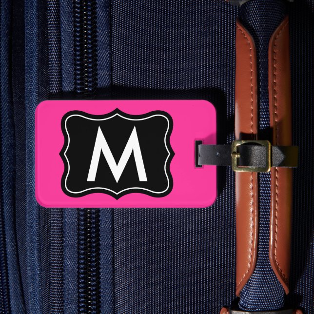 Pink and black luggage tag | Personalize monogram (Front Insitu 4)