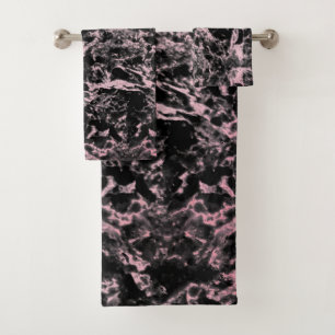 Pink and Black Marble Bath Towel Set