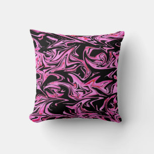Pink And Black Marble Fairy Floss Throw Cushion. Throw Pillow