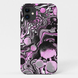 Pink and Black Marble Fluid Art Cells Modern   iPhone 11 Case