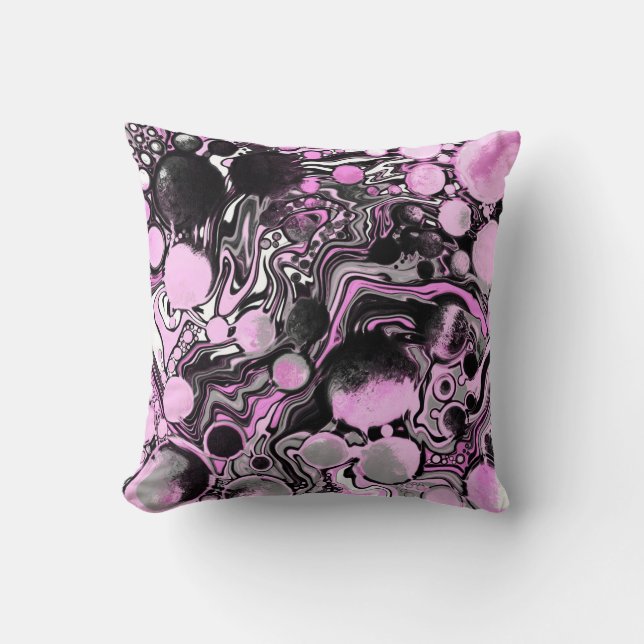 Pink and Black Marble Fluid Art Cells Modern    Throw Pillow (Front)