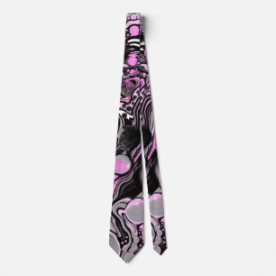 Pink and Black Marble Fluid Art Cells Modern Tie