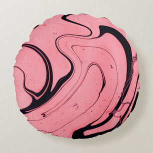 Pink and black marble texture. Hand painted Round Pillow