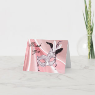 Pink and Black Masquerade Party Thank You Card