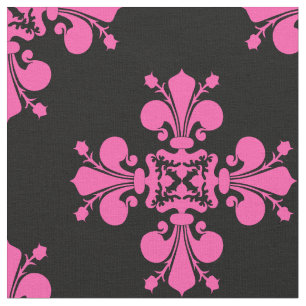 Pink and black medieval Fleur de lis cross pattern Fabric