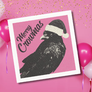 Pink and Black Merry Crowmas Christmas Holiday Napkin