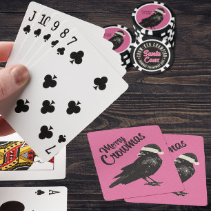 Pink and Black Merry Crowmas Christmas Holiday  Playing Cards