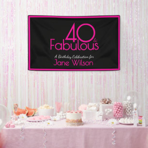 Pink and Black Modern 40 Fabulous Birthday  Banner