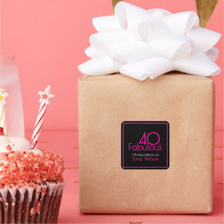 Pink and Black Modern 40 Fabulous Birthday Square Sticker