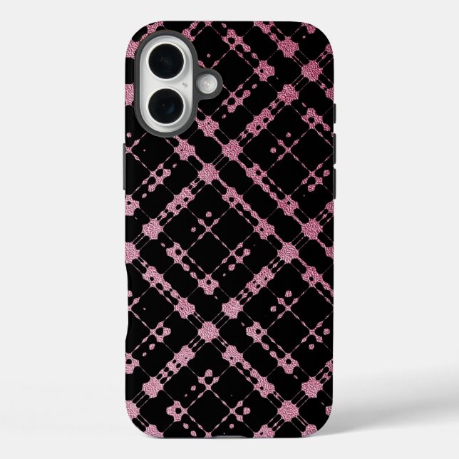 Pink and Black Modern Plaid Netted Ombra Case-Mate iPhone Case (Back)