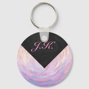 Pink and Black Monogram Keychain