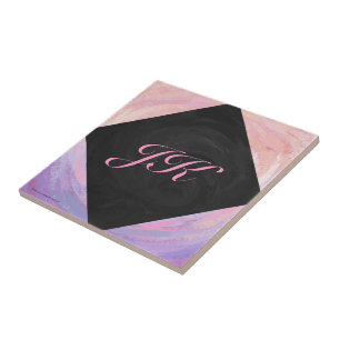 Pink and Black Monogram Tile