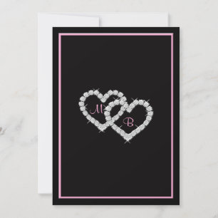 Pink and Black Monogrammed Invitation with Hearts