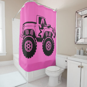 Pink and Black Monster Truck Shower Curtain