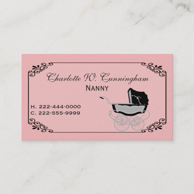 Pink and Black Nanny Custom Business Card (Front)