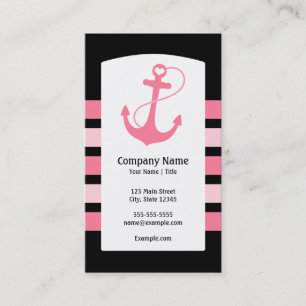 Pink and Black Nautical Anchor Business Card