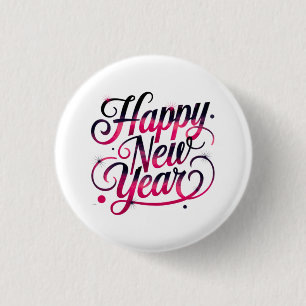 Pink and Black New Year 2026 Script Badge 1 Inch Round Button