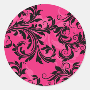 Pink and Black Ornate Scrolls Wedding Sticker
