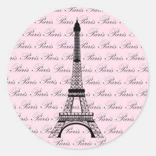 Pink and Black Paris Eiffel Tower Classic Round Sticker