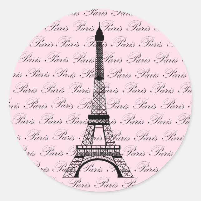 Pink and Black Paris Eiffel Tower Classic Round Sticker (Front)
