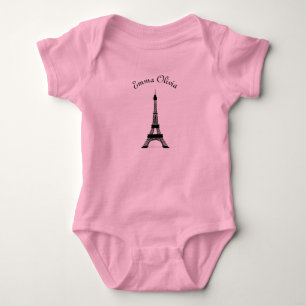 Pink and Black Paris French Theme Eiffel Tower Baby Bodysuit