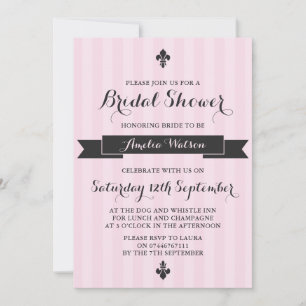 Pink and black Parisian bridal shower invitation