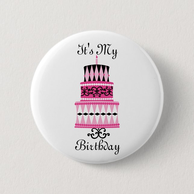 Pink and Black Party Cake 2 Inch Round Button (Front)
