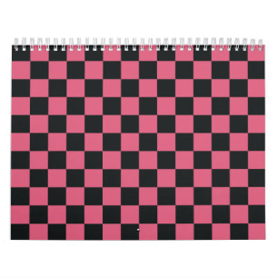Pink and Black Patterns Chequerboard Check Chequer Calendar