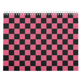 Pink and Black Patterns Chequerboard Check Chequer Calendar