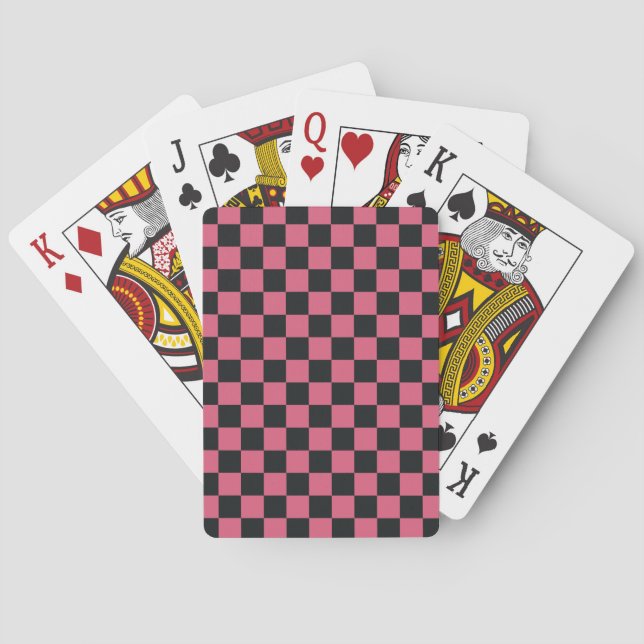 Pink and Black Patterns Chequerboard Check Chequer Playing Cards (Back)